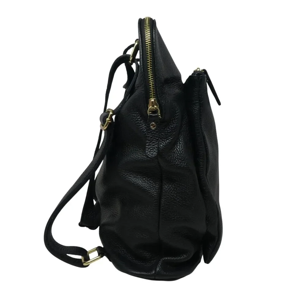 L. Credi Black Pebbled Leather Convertible Crossbody Backpack Purse Shoulder Bag